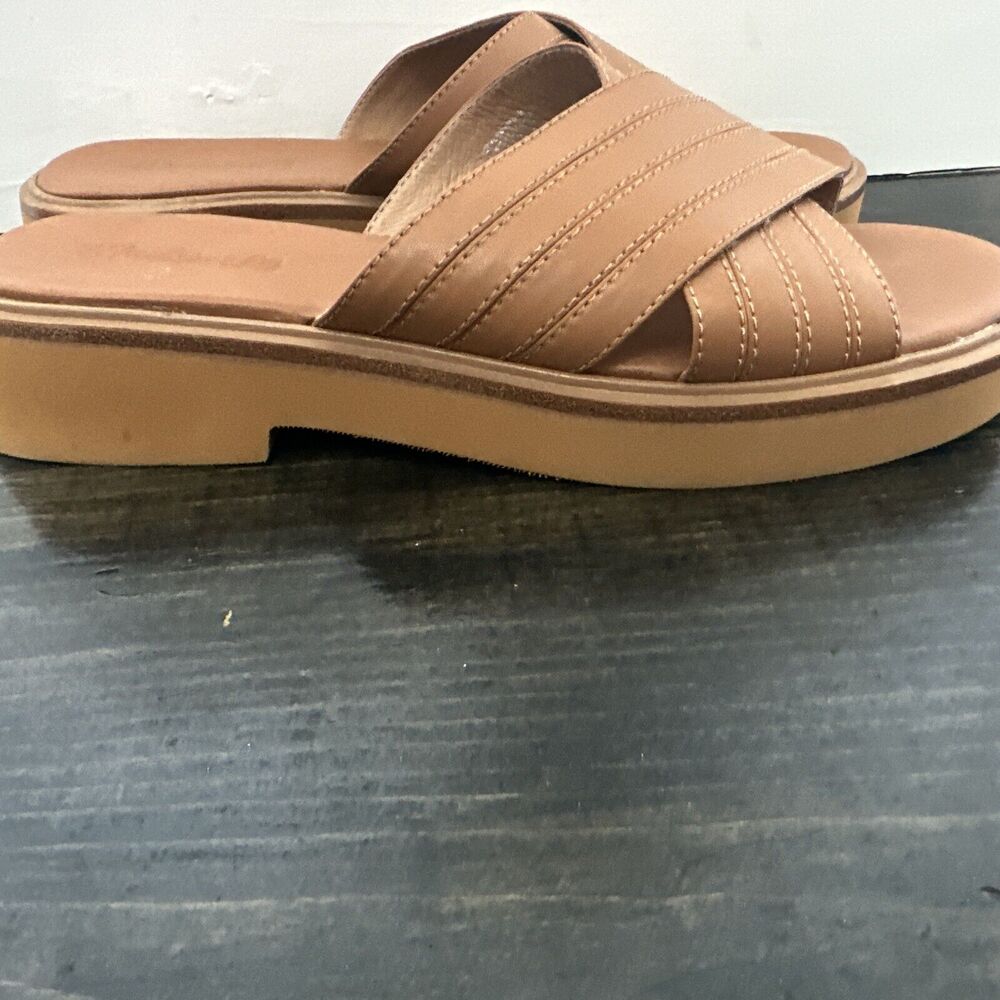Madewell The Alina Platform Slides Slip-On Sandals Leather Desert Camel Size 9 - Picture 9 of 11